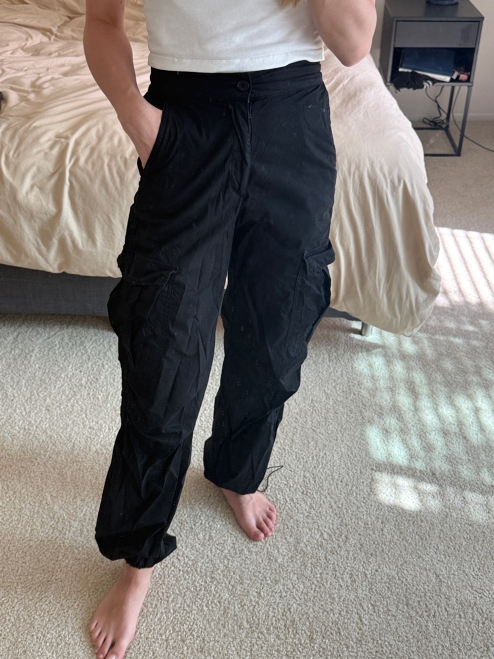 Black Parachute Pants for Women - Classic Utility Style